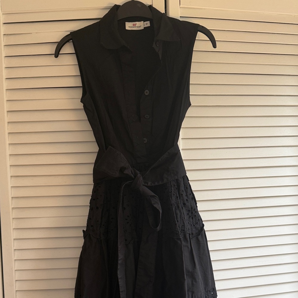 Vineyard Vines Black Midi Dress with Belt - Picture 4 of 5